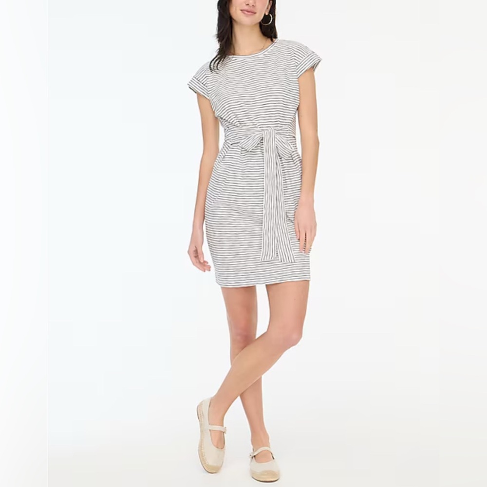 J. Crew Striped Tie Waist White and Navy Mini Dress
